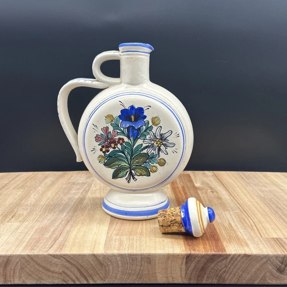 Vintage Hand Painted Decorative Floral Vase From Switzerland